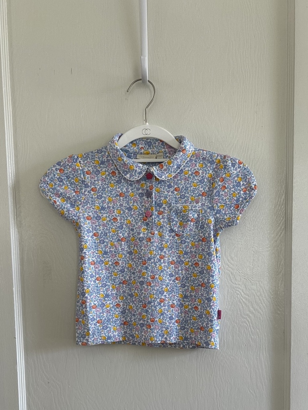JoJo Maman Bebe Light Blue Floral Polo Top with Yellow & Pink Accents